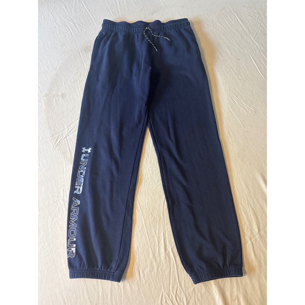 Under Armour Jogger Sweatpants Kids Size L Navy Blue Good Fleece Logo Graphic